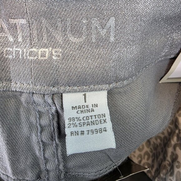 Chicos Platinum Jeans Womens 8 Regular Silver Metallic Slim Leg Denim Pants - Picture 10 of 14
